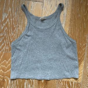 Open Edit Grey Ribbed High Neck Tank